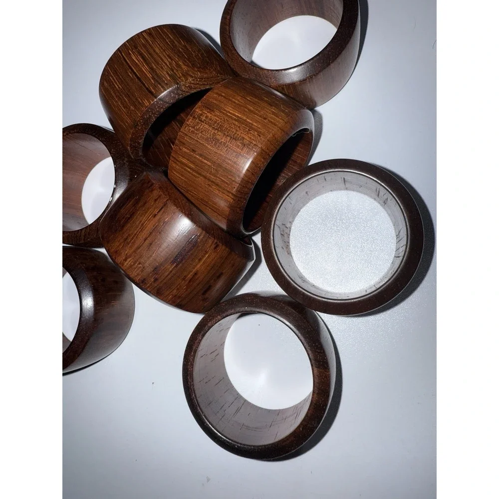Vintage Napkin‎ Ring Holder (8) Brown Wooden Round H